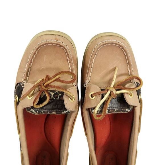 Sperry Shoes Womens 9 Slip On Boat Loafer Leather Leopard Top Sider Preppy Brown - Picture 7 of 13